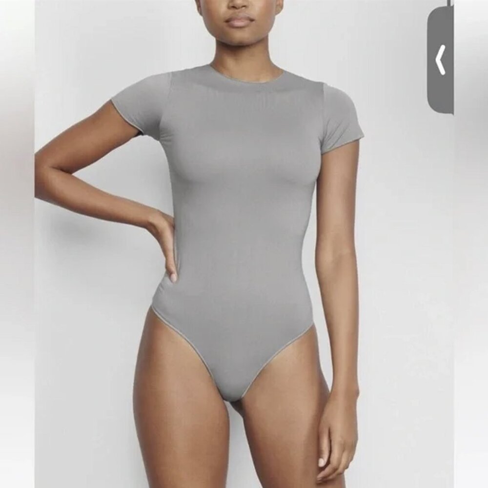 SKIMS Grey Raw Edge Bodysuit